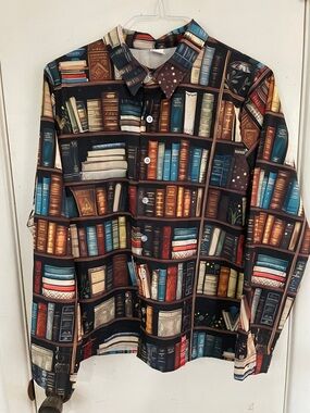 Women’s Button Down Book Print Blouse XL
